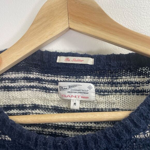 Gant Rugger Men's The Slubber Sweater Blue Off White stripe knit medium. Striped - Picture 16 of 16